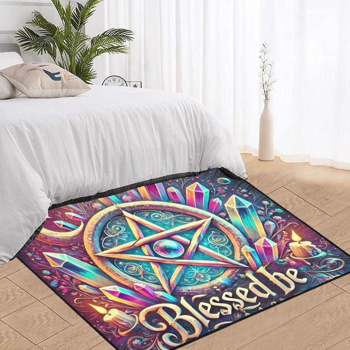 Crystal Pentacle Pagan Area Rug Blessed Be Wiccan Carpet-MoonChildWorld