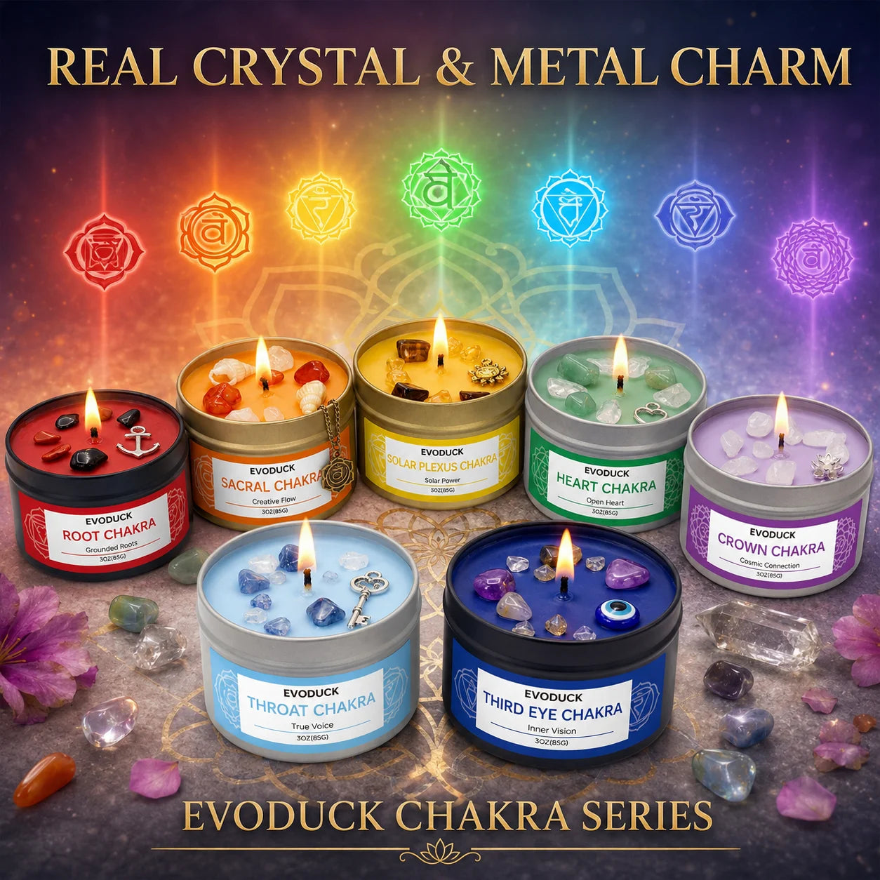 7 Chakra Candles Set Eco-Friendly Soy Wax for Meditation Rituals
