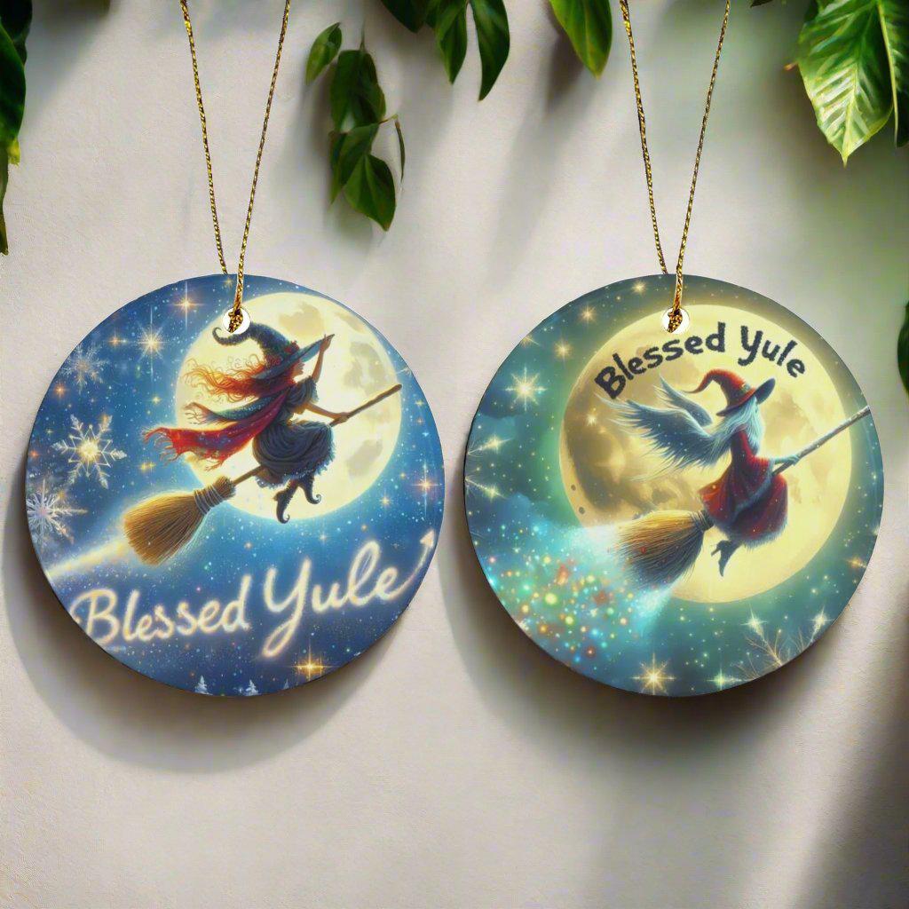 Flying Witch Ceramic Christmas Ornament for Yule Tree Decorations-MoonChildWorld