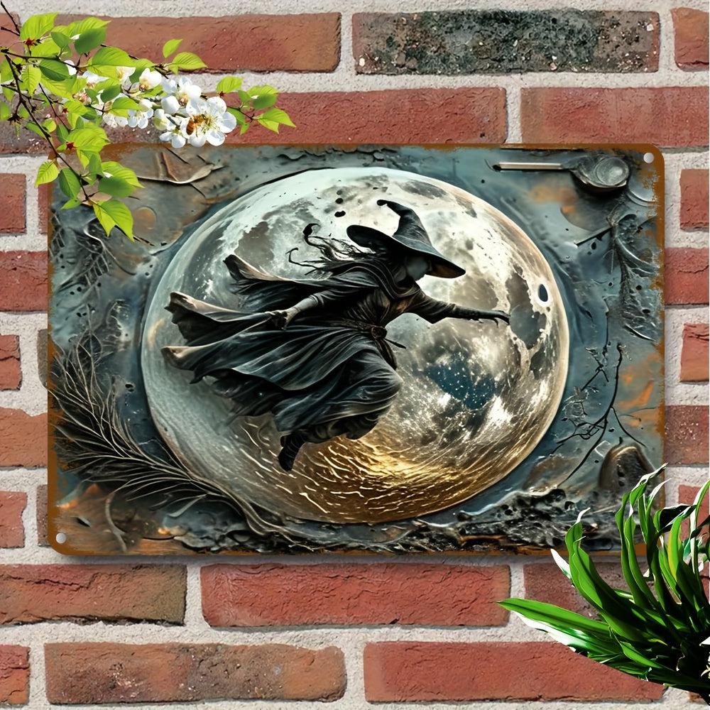 Full Moon Witch Wall Art Gothic Witch Metal Sign for Halloween Decor-MoonChildWorld