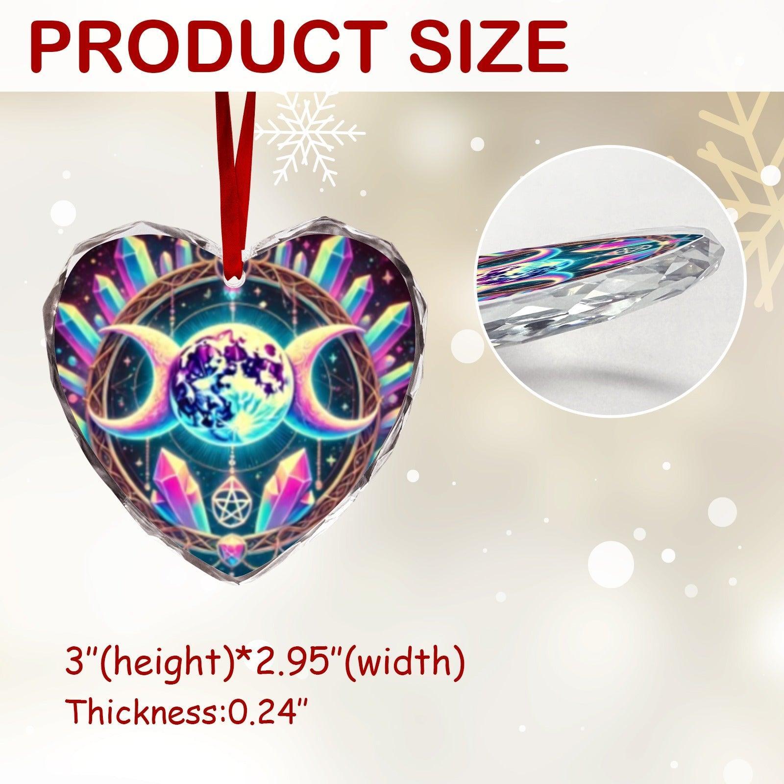 Crystal Triple Moon Wiccan Christmas Heart-Shaped Crystal Glass Ornament-MoonChildWorld