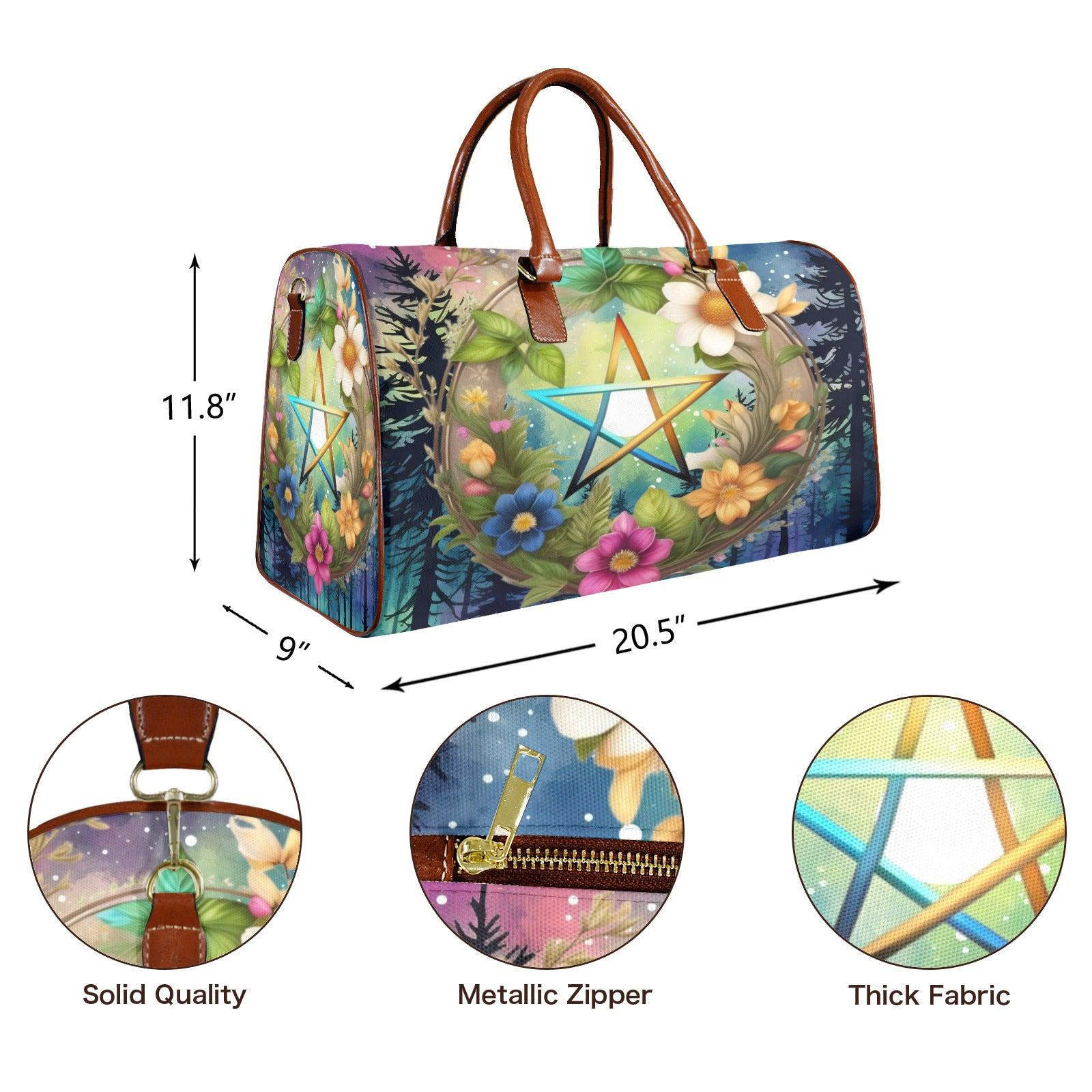 Floral Pentagram Pagan Travel Bag-MoonChildWorld