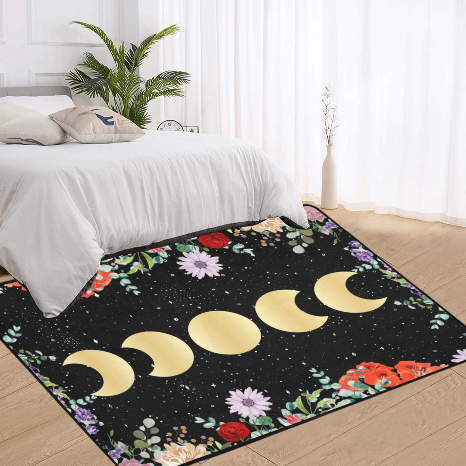 Floral moon phase area rug-MoonChildWorld