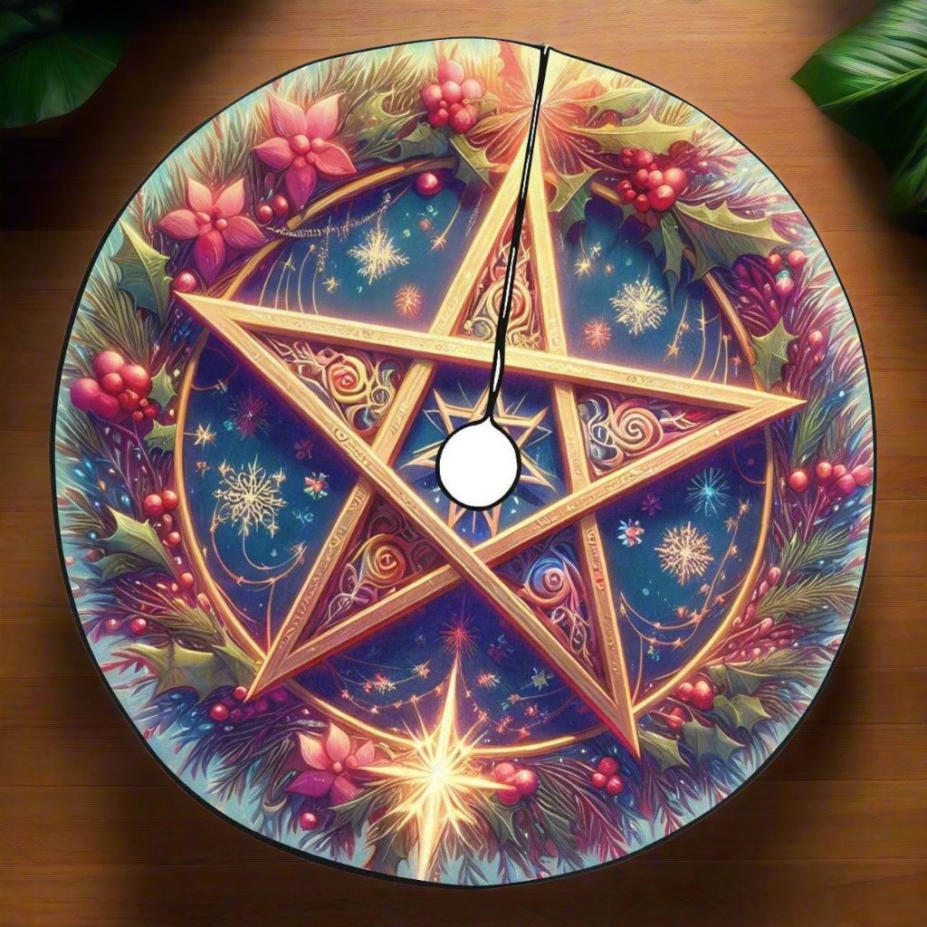 Magic Pentacle Wicca Pagan Christmas Tree Skirt for Yule Decor-MoonChildWorld