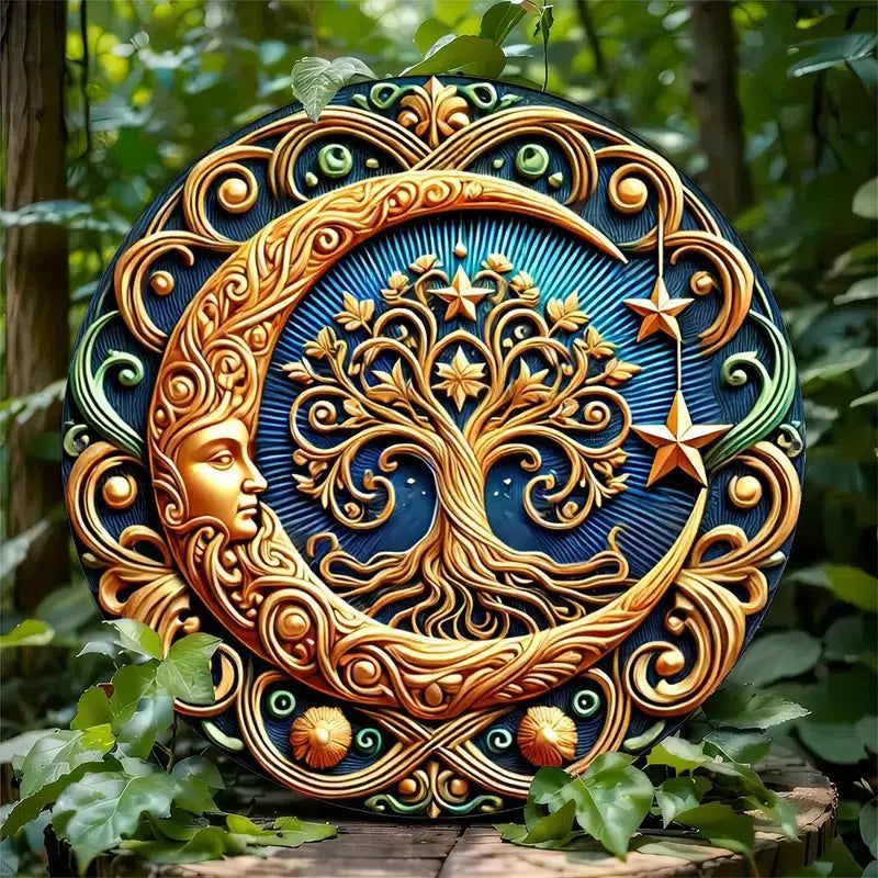 Celestial Star Moon and Tree of Life Metal Sign-MoonChildWorld