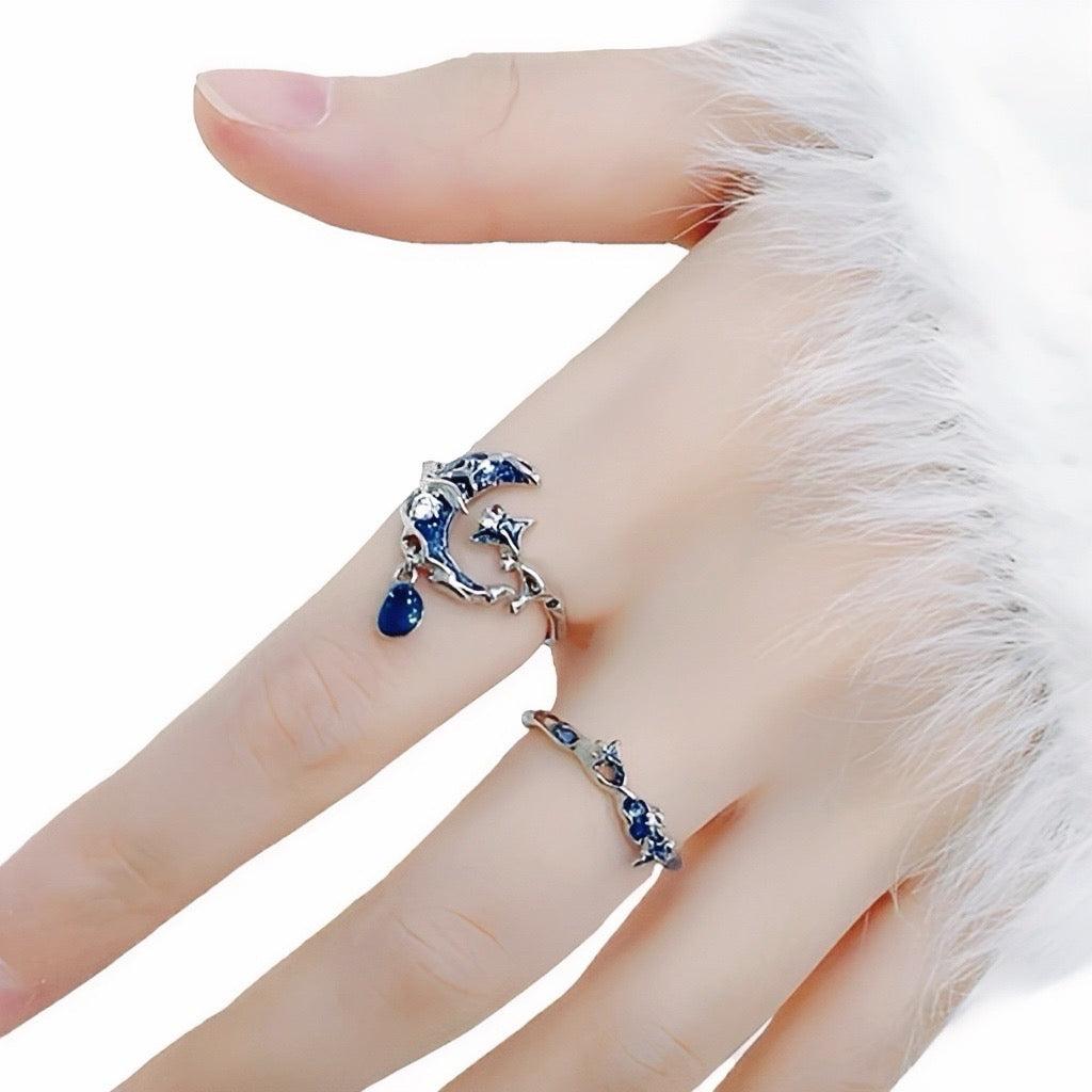 Blue Star Moon Ring Celestial Moon Jewelry-MoonChildWorld