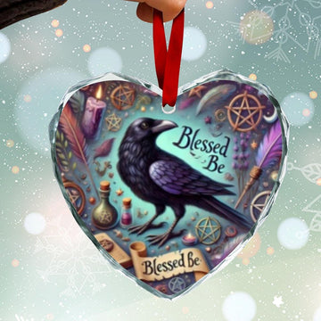 Gothic Raven Witch Crow Christmas Heart-Shaped Crystal Glass Ornament-MoonChildWorld