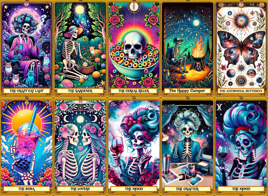42 Sarcastic Skeleton Tarot Cards Digital File-MoonChildWorld