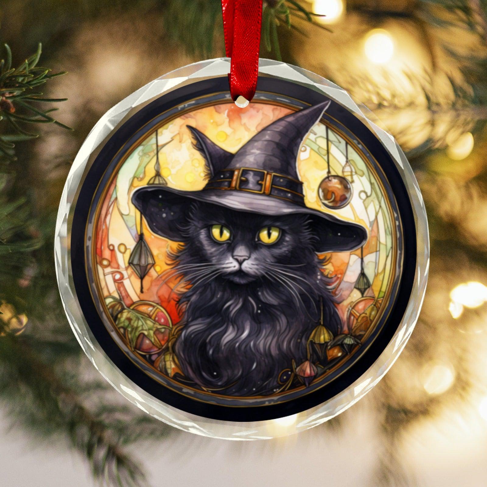 Black Cat Witchy Glass Christmas Ornament-MoonChildWorld