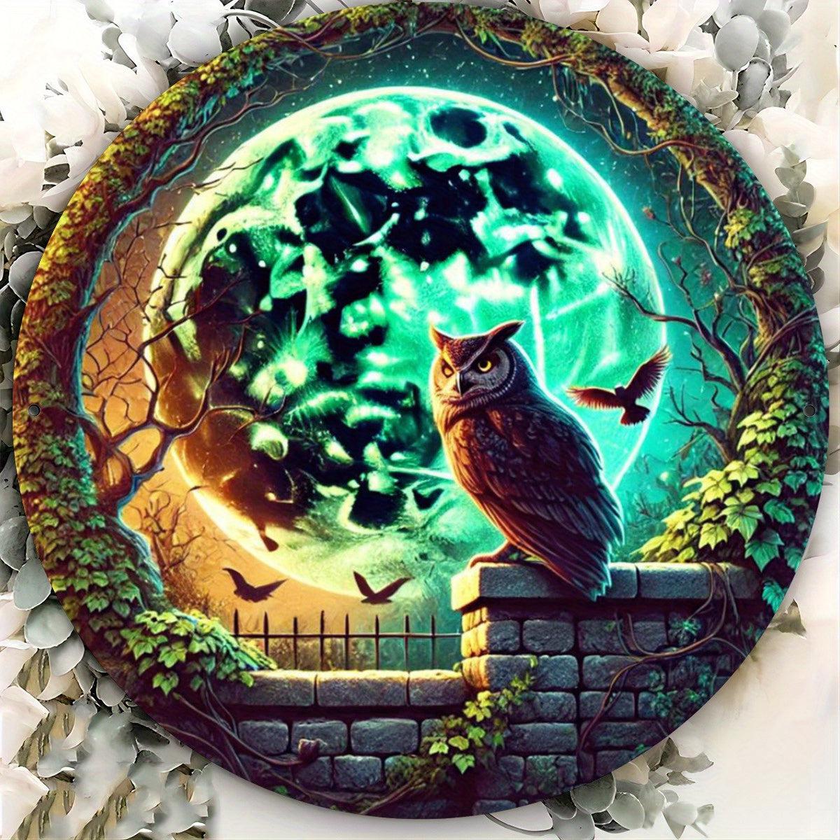 Moonlight Owl Metal Sign Spirit Owl Wall Art for Halloween Decor-MoonChildWorld