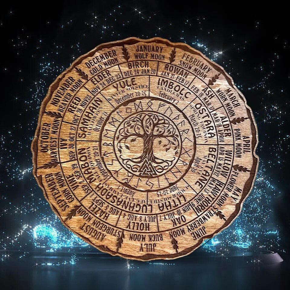 Wicca Calendar Round Wooden Sign Pagan Wheel Of The Year Tree Of Life Pagan-MoonChildWorld