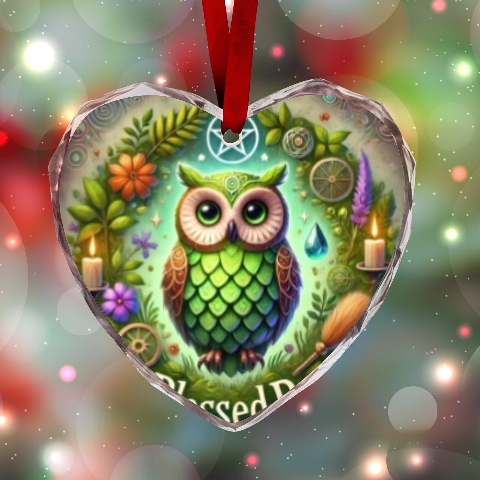 Mystic Owl Wicca Yule Heart-Shaped Crystal Glass Ornament-MoonChildWorld
