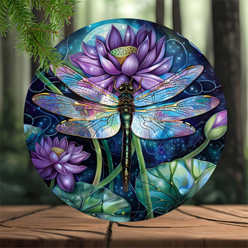 Lotus and Dragonfly Metal Wall Art Dragonfly Metal for Insect Enthusiasts-MoonChildWorld