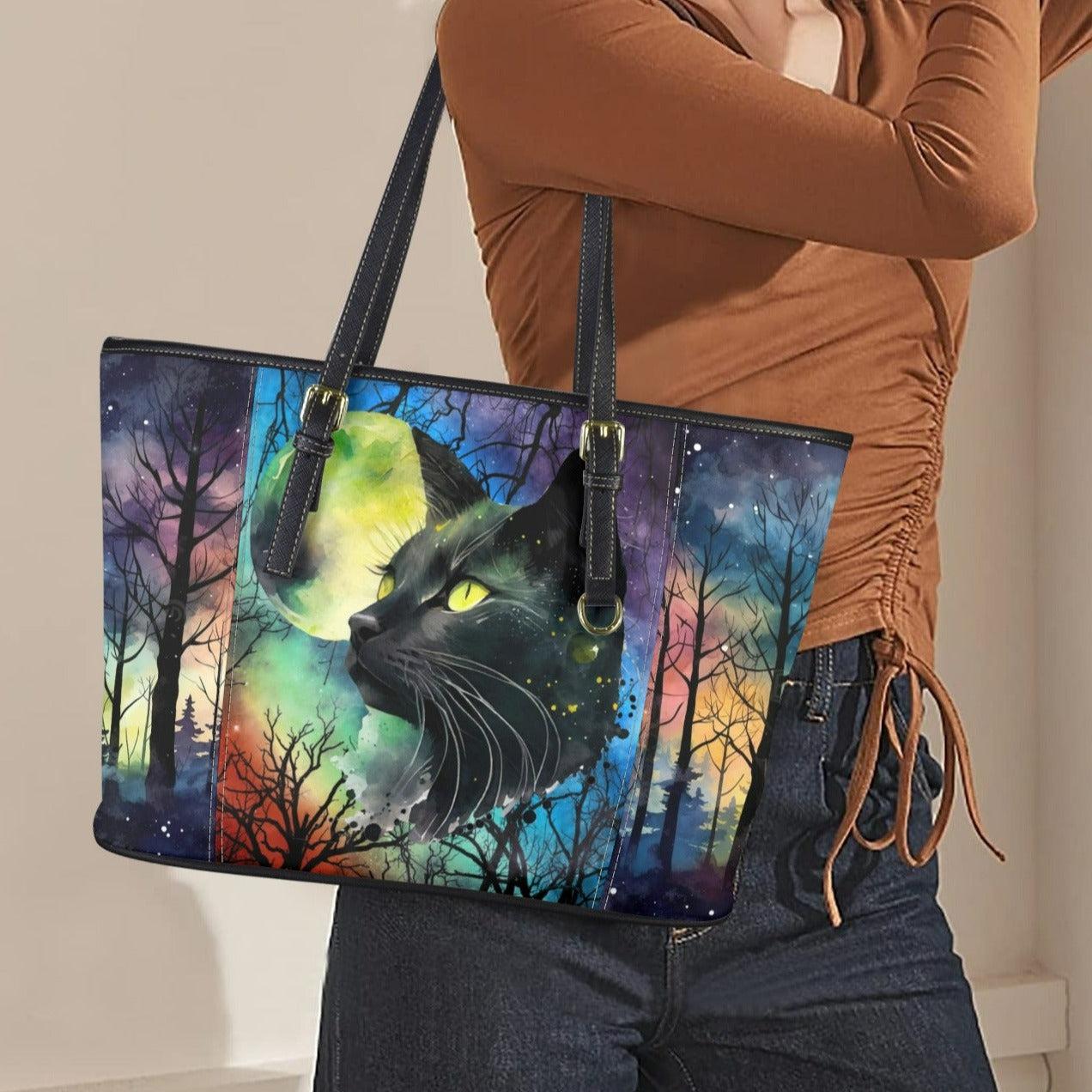 Moon black cat Halloween Tote Bag-MoonChildWorld