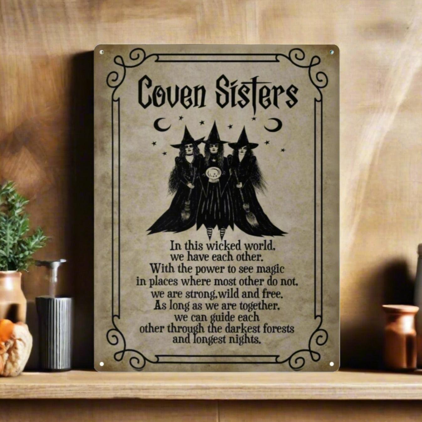 Coven Sisters Witch Metal Sign-MoonChildWorld