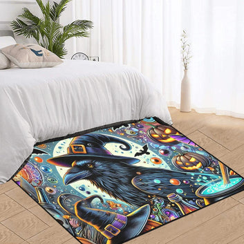 Black Raven Gothic Area Rug Witchy Crow Carpet for Halloween