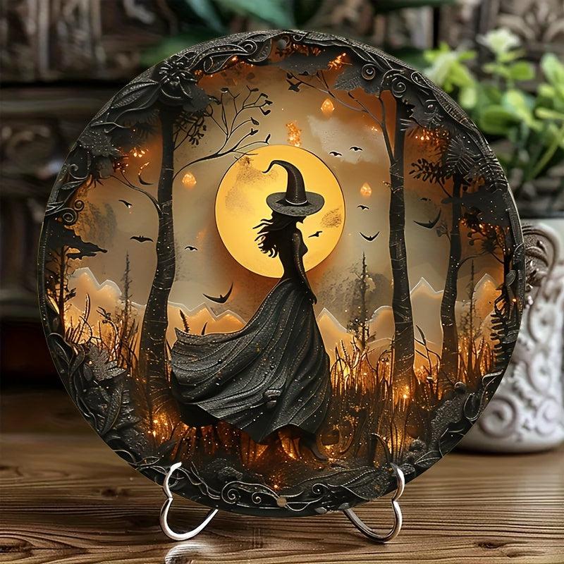 Witch Silhouette Halloween Wall Sign Gothic Metal Sign-MoonChildWorld