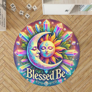 Celestial Sun Moon Goddess Round Rug Wicca Carpet for Pagan Home Decor