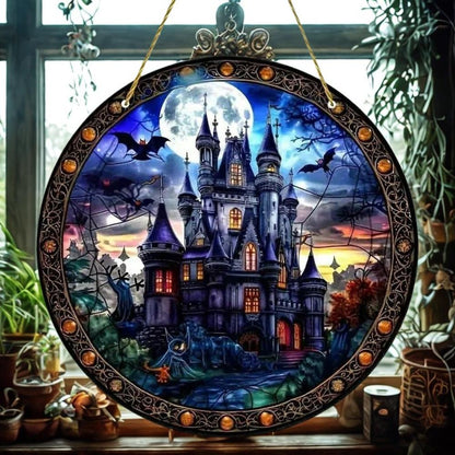 Gothic Castle Suncatcher Haunted House Window Hanging For Halloween Decorations