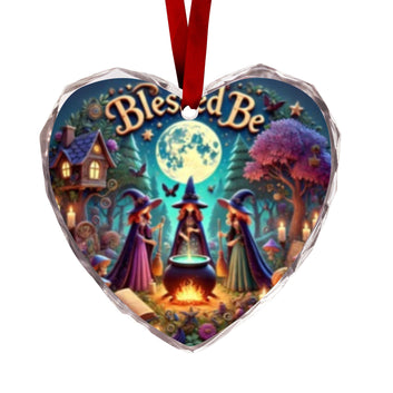 Halloween Moonlit Witch Gothic Christmas Heart-Shaped Crystal Glass Ornament