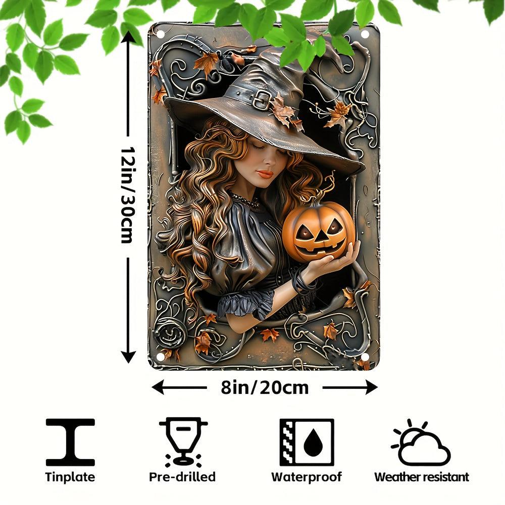 Witch and Pumpkin Wall Art Witch Metal Sign for Halloween Wall Decor-MoonChildWorld