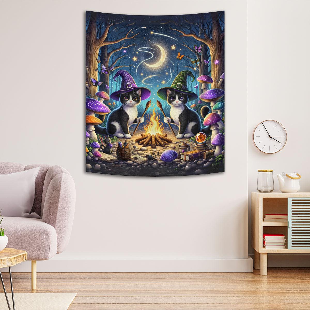 Witchy Cats Tapestry Gothic Wall Hanging for Halloween-MoonChildWorld