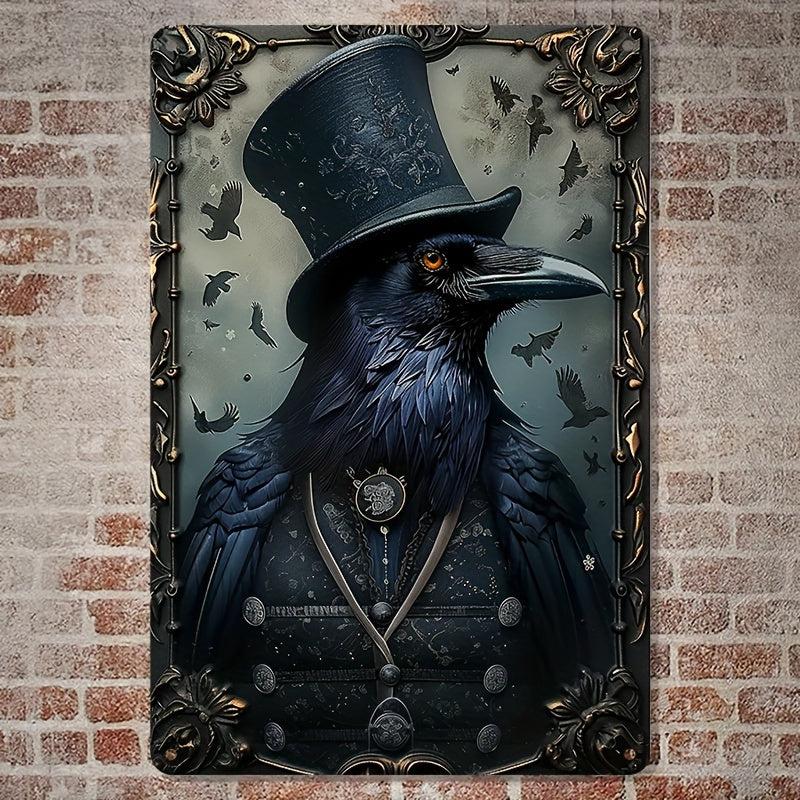 Steampunk Raven Metal Sign Dark Raven Wall Art-MoonChildWorld