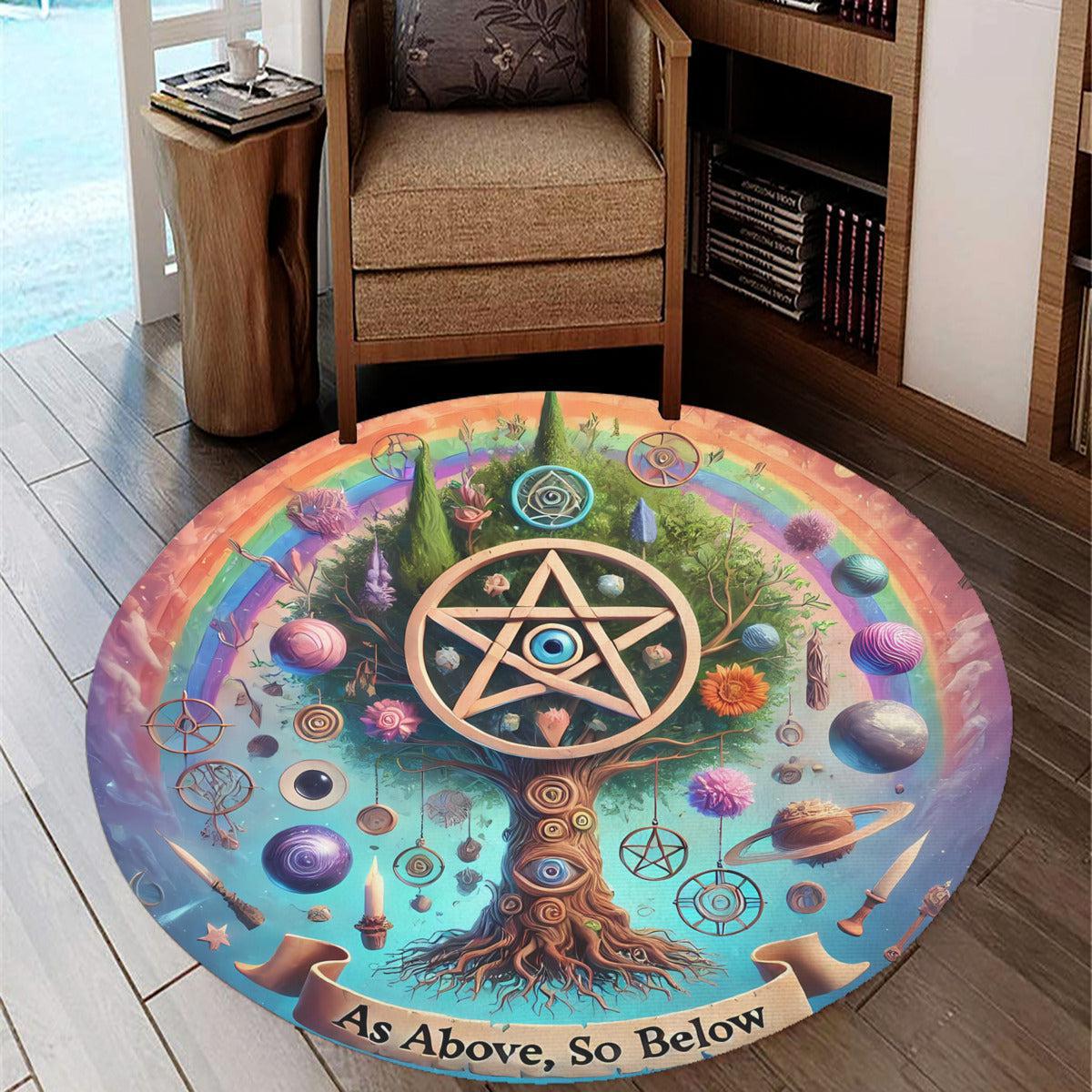 Pentacle Tree of Life Round Rug Pagan Tree of life Carpet for Spiritual Homes-MoonChildWorld