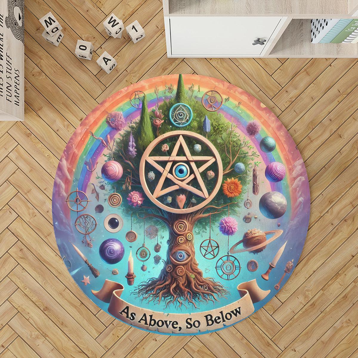 Pentacle Tree of Life Round Rug Pagan Tree of life Carpet for Spiritual Homes-MoonChildWorld