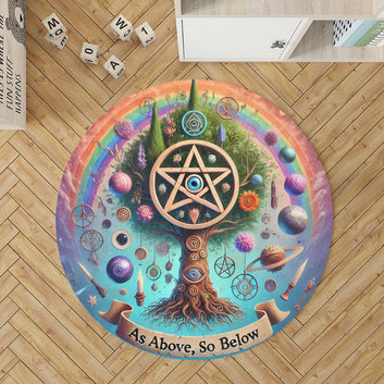 Pentacle Tree of Life Round Rug Pagan Tree of life Carpet for Spiritual Homes