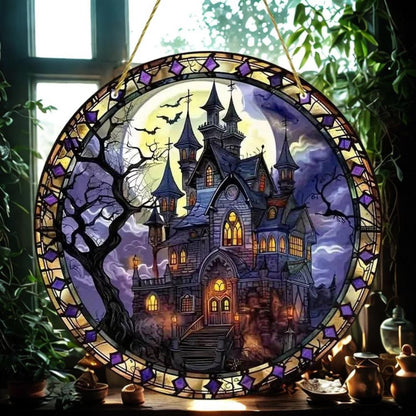 Gothic Castle Suncatcher Haunted House Window Hanging For Halloween Decorations