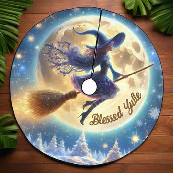 Full Moon and Flying Witch Christmas Tree Skirt for Yule Decor