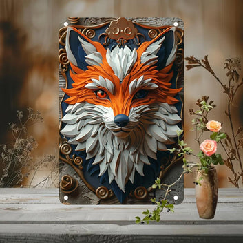 Foxe in Forest Wall Art Mystic Fox Metal Sign for Spirit Animal Home Decor