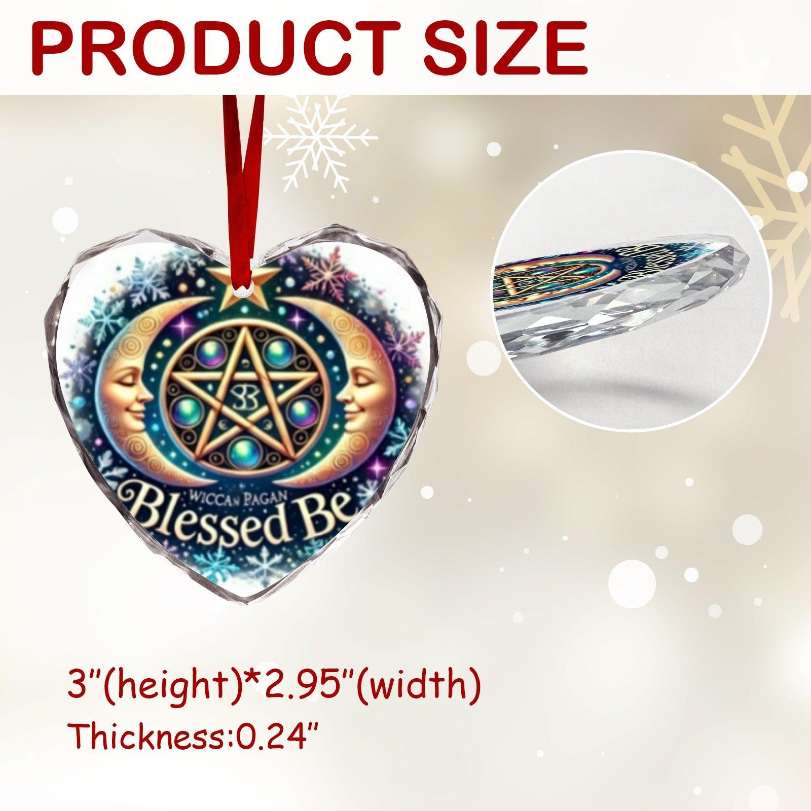 Witchcraft Pentacle Moon Wicca Christmas Heart-Shaped Crystal Glass Ornament-MoonChildWorld