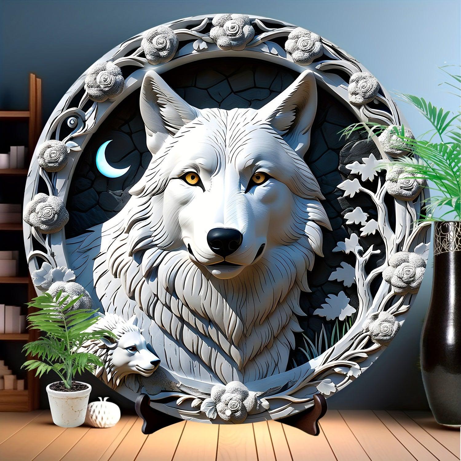 White Wolf Metal Sign Spirit Animal Wall Art-MoonChildWorld