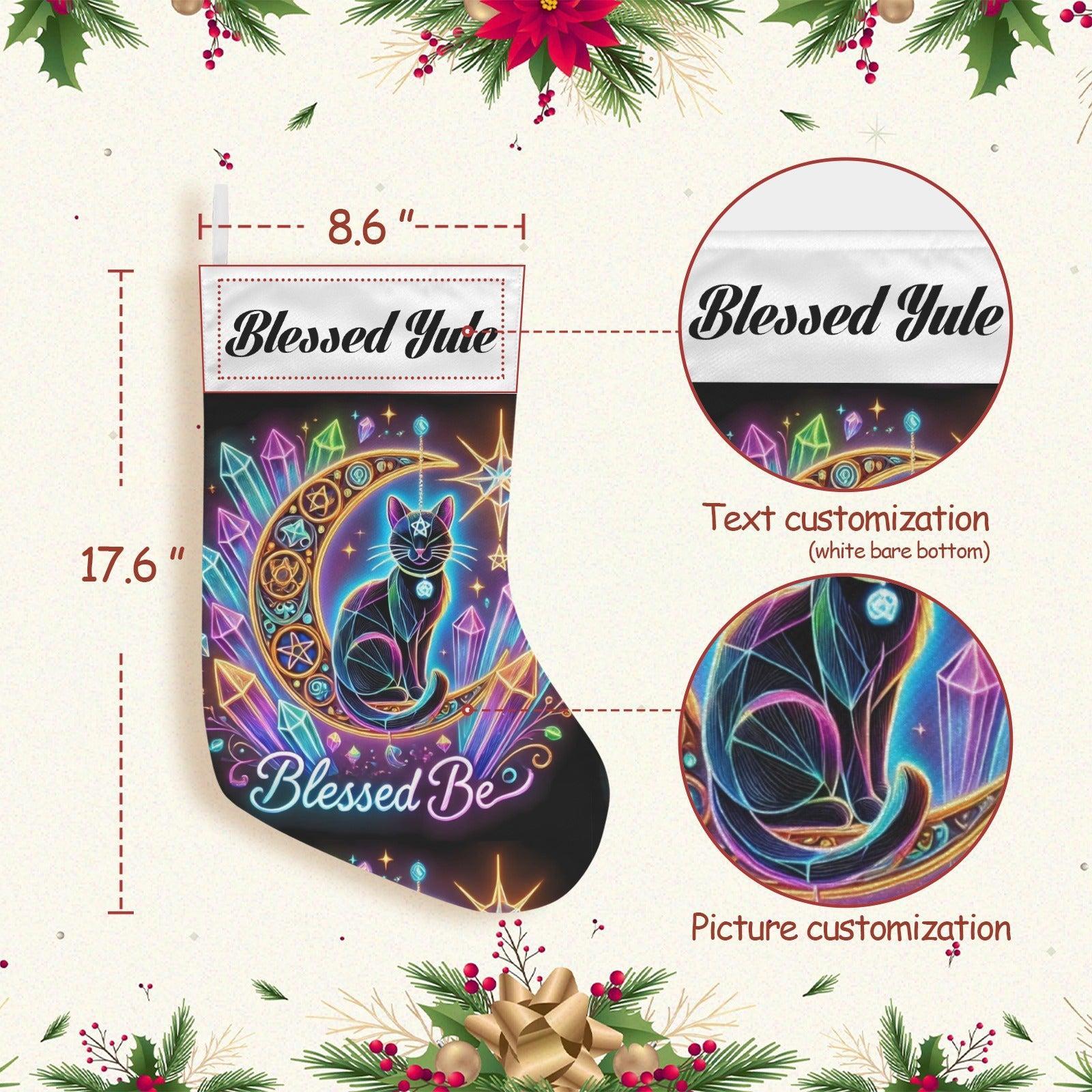 Magick Witch Black Cat Wicca Christmas Stocking for Yule Decorations-MoonChildWorld