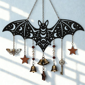Moon Phases Dragon Butterfly Bat Eagle Metal Wind Chime for Witch Wicca Home Decor