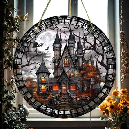 Gothic Castle Suncatcher Haunted House Window Hanging For Halloween Decorations
