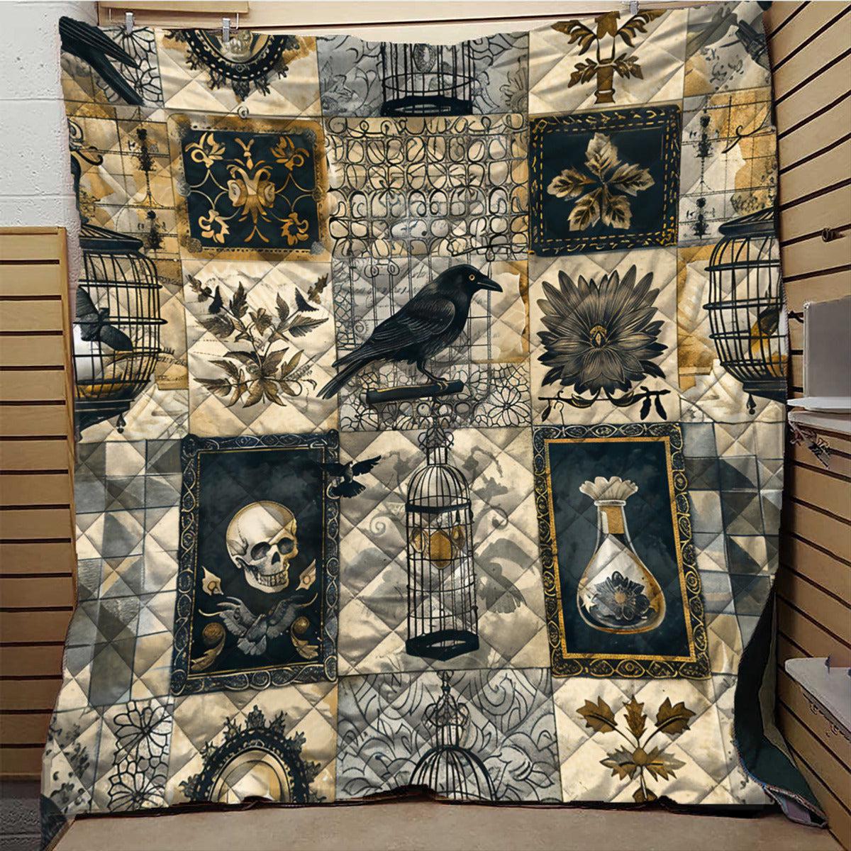 Witchy Raven Quilt Blanket Gothic Crow Blanket-MoonChildWorld