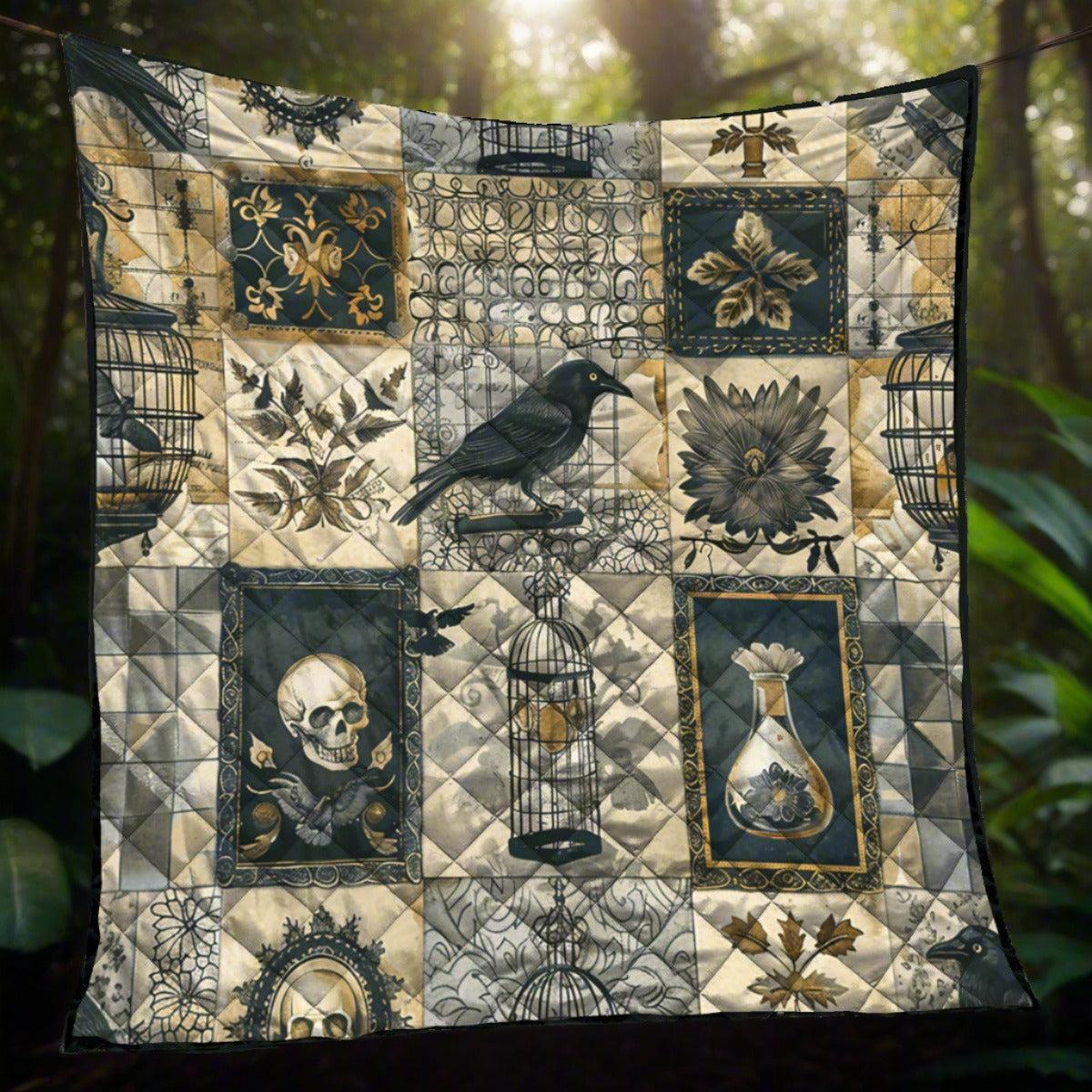 Witchy Raven Quilt Blanket Gothic Crow Blanket-MoonChildWorld