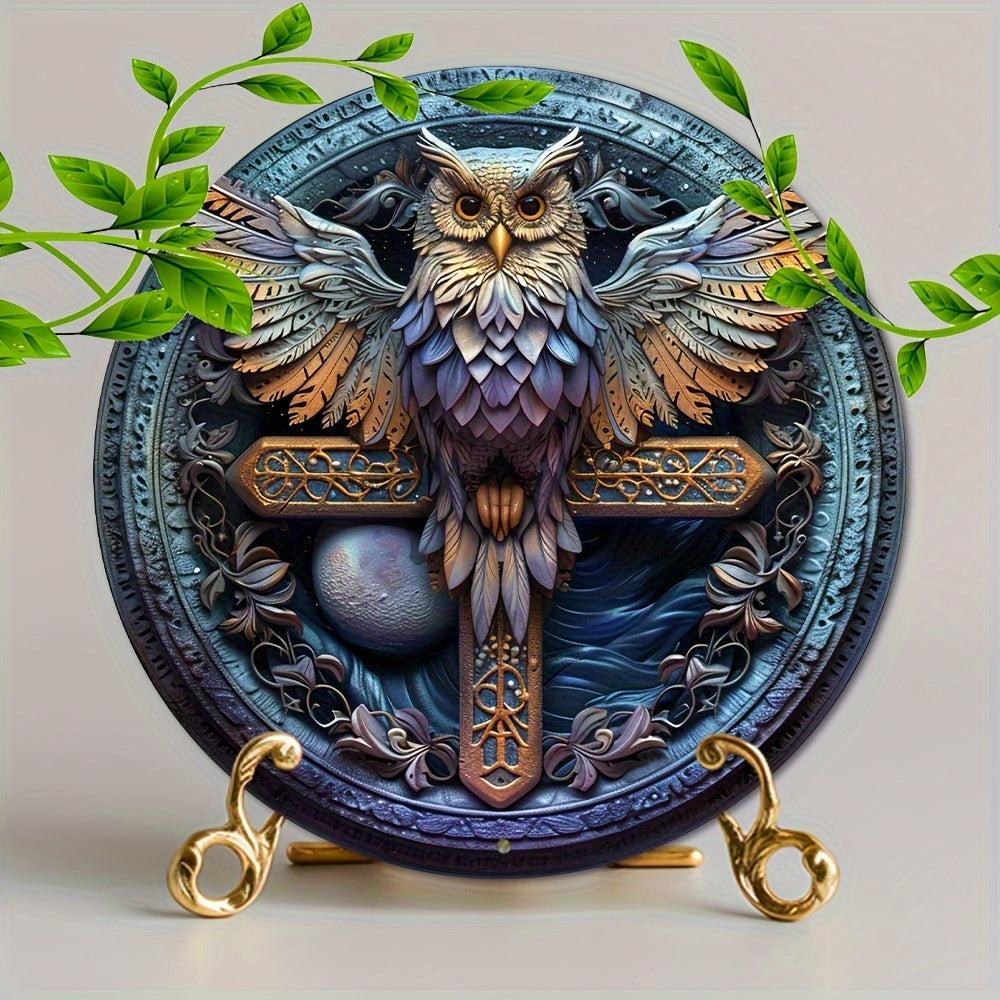 Cross and Owl Metal Sign Enchanting Home Decor-MoonChildWorld