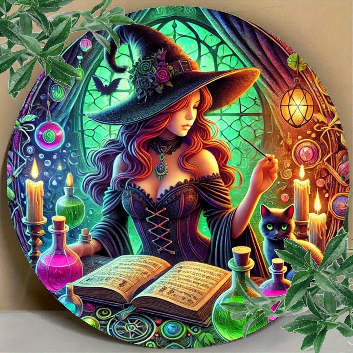 Spell Witch Christmas Wall Art Wiccan Metal Sign for Pagan Yule Home Decorations-MoonChildWorld