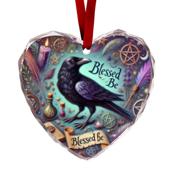 Gothic Raven Witch Crow Christmas Heart-Shaped Crystal Glass Ornament