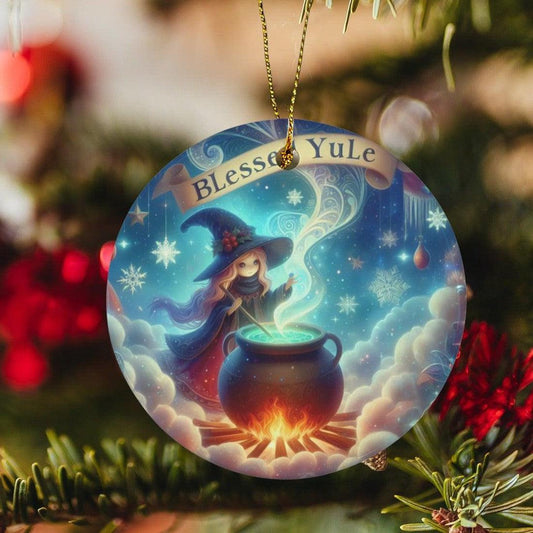 Little Witch Ceramic Christmas Ornament for Yule Tree Decorations