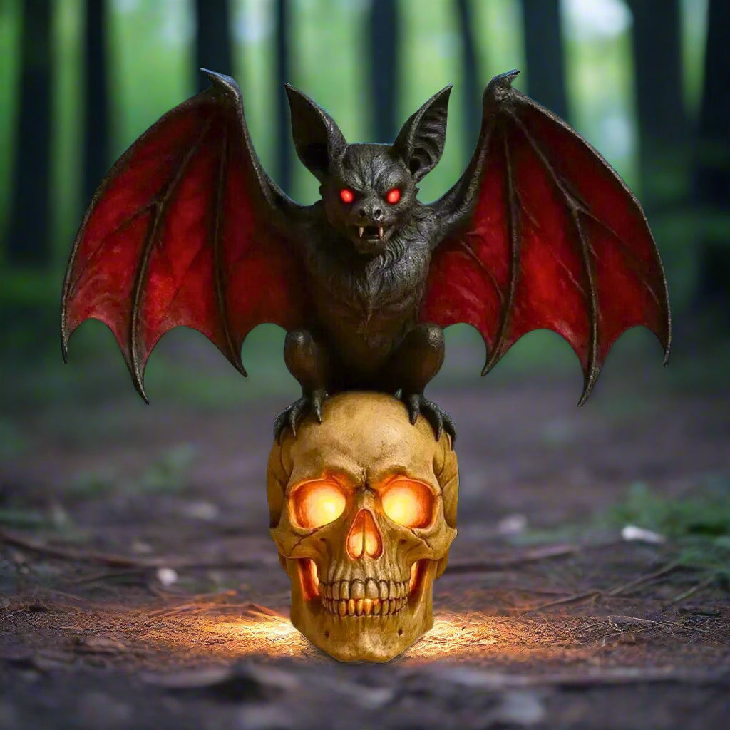 Spooky Halloween Night Light Gothic Bat Skull Lamp for Witchy Halloween Party-MoonChildWorld
