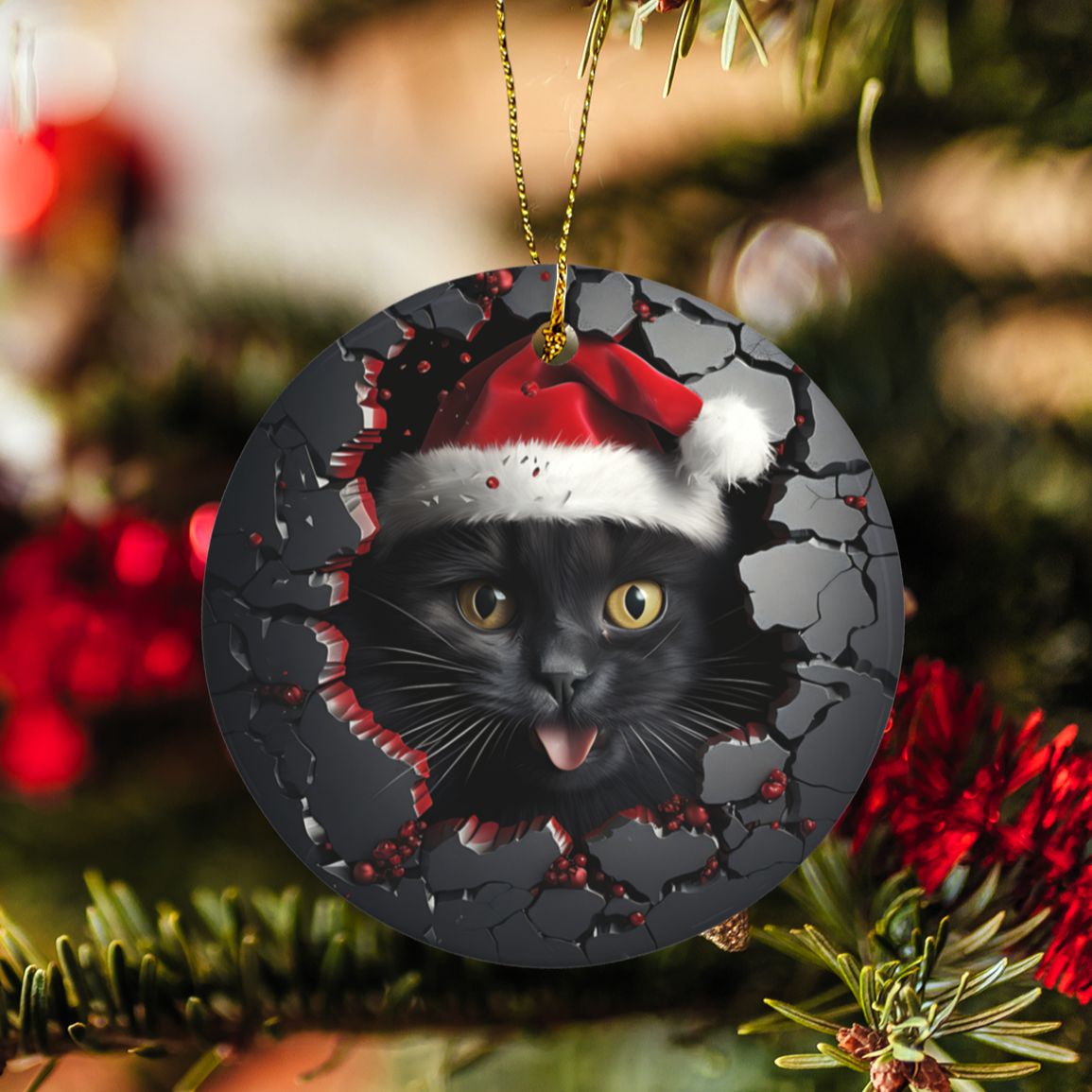 Black cat 3D Christmas Ceramic Ornaments-MoonChildWorld