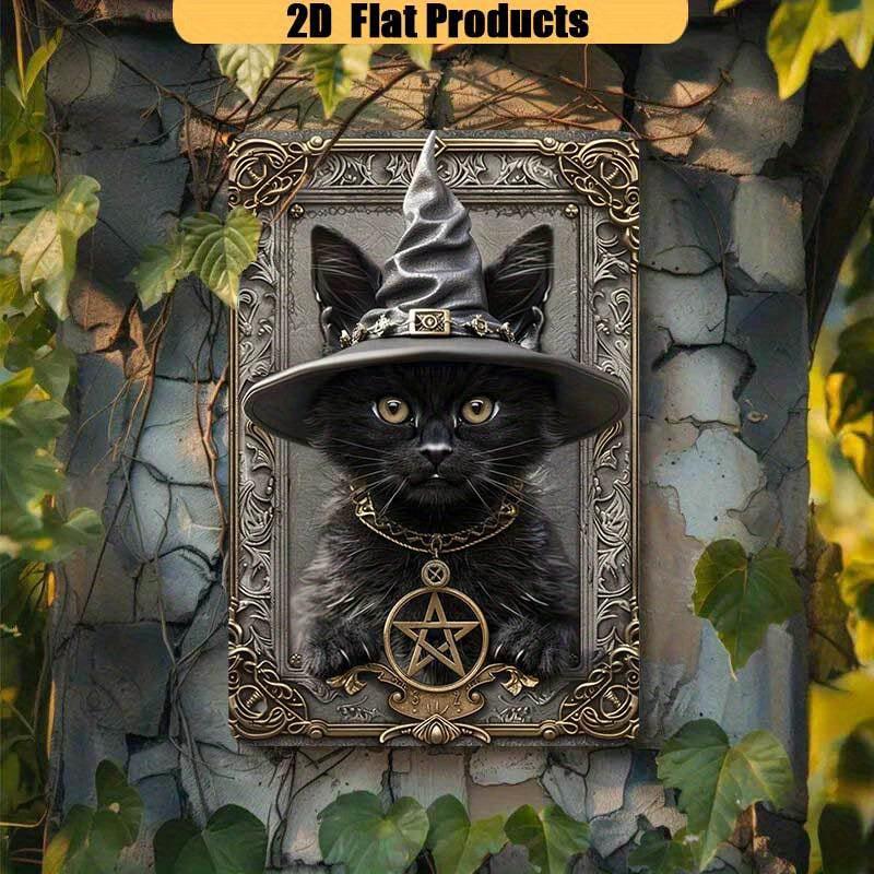 Wizard Cat Wall Art Wall Art Wicca Black Cat Metal Sign Witchcraft Wall Decor-MoonChildWorld