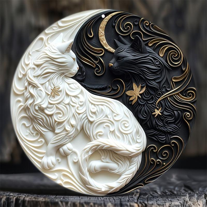 Yin Yang White and Black Cat Metal Sign-MoonChildWorld