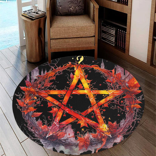 Fire Pentacle Round Rug Witch Rug