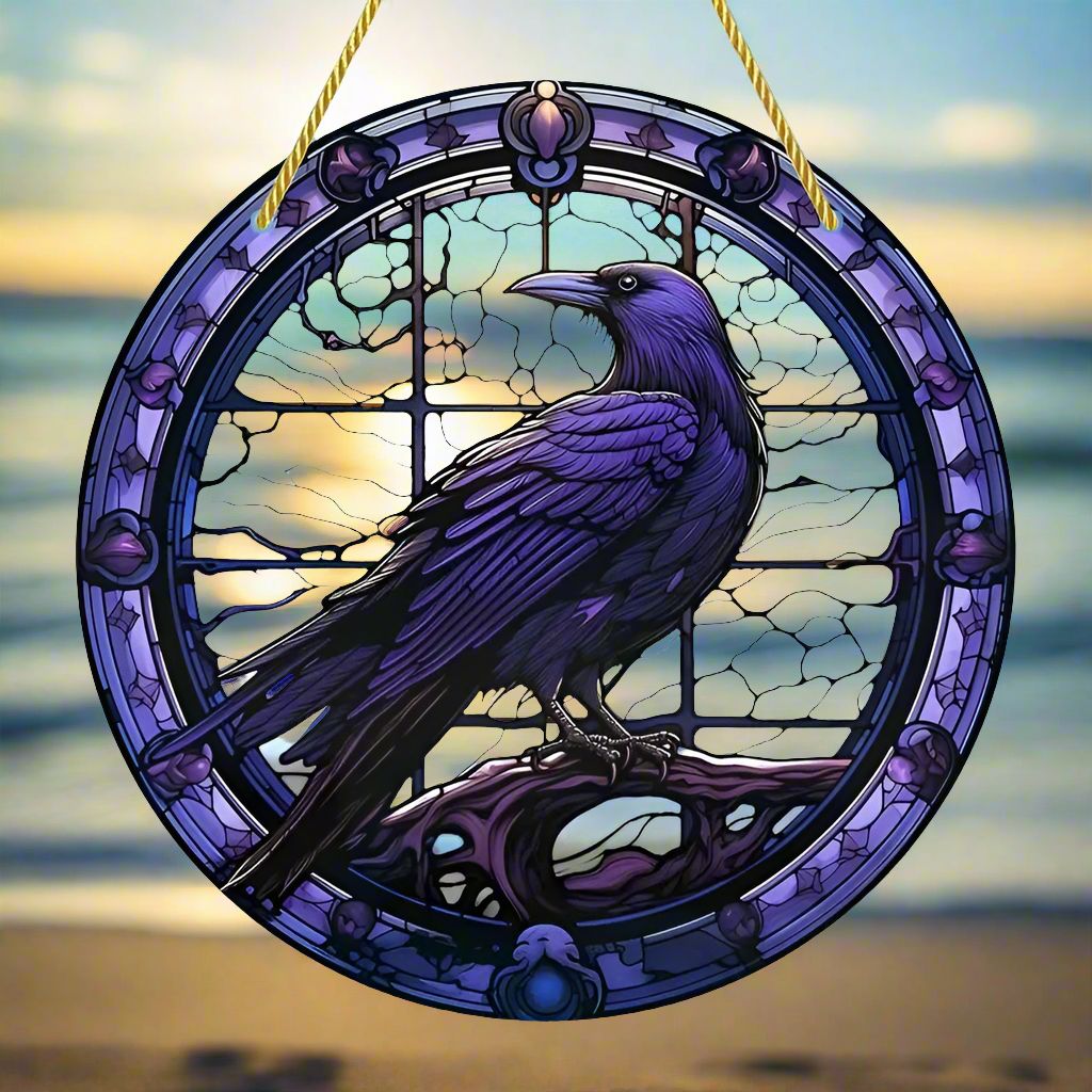 Dark Raven Gothic Suncatcher Crow Window Decor Whimsical Crow Decor Crow Suncatcher-MoonChildWorld